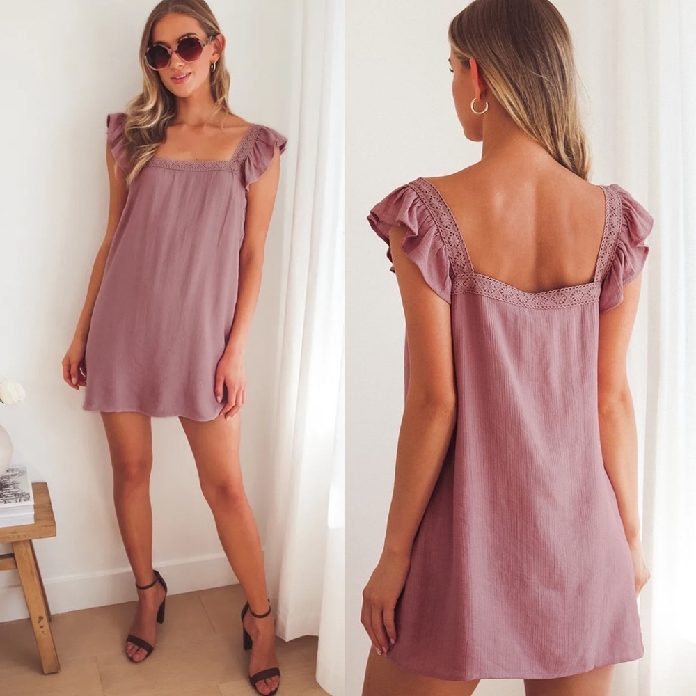 Lulus Country Charm Ruffle Shift Dress Mauve Purple Size XL Square Neck Mini